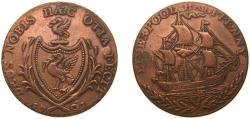 World Coins - Great Britain United Kingdom 1791 ½ Penny (Lancashire - Liverpool / Sailing Ship) Copper 9g VF DH 61-110