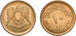 World Coins - Egypt Arab Republic of Egypt AH 1393 (1973)  10 Milliemes Aluminium bronze Cairo Mint 3.19g UNC  KM 435 Schön 149 MHC 331
