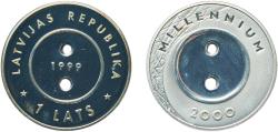 World Coins - Latvia Republic 1999 1 Lats (Millennium) Silver (.925) Royal Mint (30000) 15.29g PF  KM 39