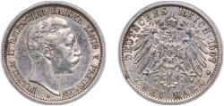 World Coins - Germany Kingdom of Prussia German states 1907 A 2 Mark - Wilhelm II Silver (.900) (Ag 900, Cu 100) (8085264) 11.12g XF  KM 522 J 102 AKS 134 Neum 12
