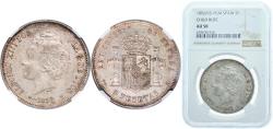 World Coins - Spain Kingdom 1892 *18-92 PGM 5 Pesetas - Alfonso XIII (2nd portrait) Silver (.900) Madrid Mint (7000000) 25g NGC AU 50  KM 700