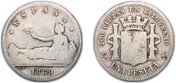 World Coins - Spain Provisional Government 1869 SN-M 1 Peseta - Provisional Government (ESPAÑA) Silver (.835) Madrid Mint (367000) 4.68g VF  KM 653