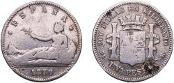 World Coins - Spain Provisional Government 1870 DE-M 1 Peseta - Provisional Government (ESPAÑA) Silver (.835) Royal Mint of Spain (5164997) 5g VF  KM 653