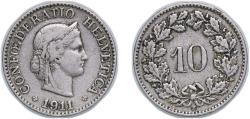 World Coins - Switzerland Federal State 1911 B 10 Rappen (Libertas; copper-nickel) Copper-nickel (75% copper, 25% nickel; non-magnetic) Bern Mint (1000000) 2.96g VF HMZ 2 1210 Divo/Tob19 314 KM