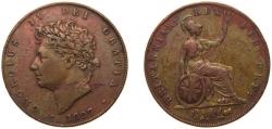 World Coins - Great Britain United Kingdom 1827 ½ Penny - George IV Copper Royal Mint (Tower Hill) (5376000) 9.54g XF KM 692 Sp 3824