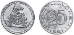 World Coins - Germany City of Aachen Weimar Republic 1921 25 Pfennig - Aachen Iron (597500) 5.15g XF Funck 1.21
