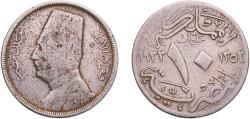 World Coins - Egypt Arab Republic of Egypt AH 1352 (1933) H 10 Milliemes - Fuad (left) Copper-nickel Heaton and Sons / The Mint Birmingham Limited (1500000) 5.27g VF  KM 347 Schön 55