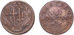 World Coins - Spain Principality of Catalonia Kingdom 1813 4 Quartos (Cast coinage) Copper Barcelona Mint 7.66g XF Cal 78 KM 67a
