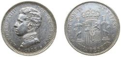 World Coins - Spain Kingdom 1903 *19-03 SMV 1 Peseta - Alfonso XIII (4th portrait) Silver (.835) Madrid Mint (10602000) 5g AU KM721 Cal49