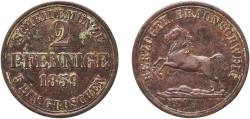 World Coins - Germany Duchy of Brunswick German states 1859 2 Pfennige - William Copper (62000) 2.96g VF  AKS 90 Jaeg 8 HB 254 KM 1155
