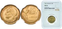 World Coins - France Fourth Republic 1951 20 Francs (signature "G GUIRAUD") Copper-aluminium (91% Copper, 9% Aluminium) Paris Mint (97922000) 4g NGC MS 64 Franc 2014 402/7 KM 917.1
