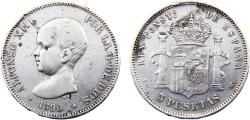 World Coins - Spain Kingdom Alfonso XIII 1890 *18-90 PGM 5 Pesetas 1st portrait