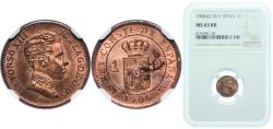 World Coins - Spain Kingdom 1906 SLV 1 Centimo - Alfonso XIII (4th portrait) Bronze (95% copper, 4% tin, 1% zinc) Madrid Mint (7500000) 1g NGC MS 63  KM 726