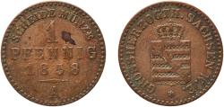 World Coins - Germany Grand Duchy of Saxe-Weimar-Eisenach German states 1858 A 1 Pfennig - Charles Alexander Copper Berlin Mint (720000) 1.44g VF  AKS 37 KoppeSW 641 Jaeg 11 Sac 533 KM 205 Kahn