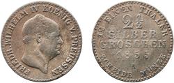 World Coins - Germany Kingdom of Prussia 1855 A 2½ Silbergroschen - Frederick William IV Billon (.375 silver) Berlin Mint (1555617) 2.98g VF Scratches  AKS 84 Old/Mue 2 320 KM 463 Neum 23, 45 S