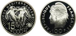 World Coins - France Fifth Republic 1993 15 Ecus / 100 Francs (Mediterranean Games) Silver (.900) Paris Mint (15000) 22.27g PF  KM 1030