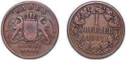 World Coins - Germany Grand-duchy of Baden German states 1861 1 Kreuzer - Frederick I Copper Munich Mint (725920) 4g XF KM 242 AKS 132