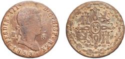 World Coins - Spain Kingdom 1833 8 Maravedis - Fernando VII (2nd portrait) Copper Segovia Mint 11.88g VF KM 486.1 Cal 1697 Aureo 239