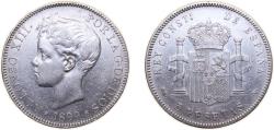 World Coins - Spain Kingdom 1899 *18-99 SGV 5 Pesetas - Alfonso XIII (3rd portrait) Silver (.900) Madrid Mint (13930000) 25g AU KM707