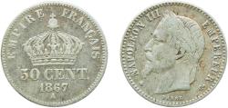 World Coins - France Second Empire 1867 A 50 Centimes - Napoleon III Silver (.835) Paris Mint (14528438) 2.46g VF Franc 2014 188/13 KM 814.1