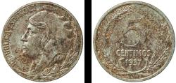 World Coins - Spain Second Republic 1937 5 Centimos - II Republic Iron Royal Mint of Spain (10000000) 3.98g XF  KM 752 Cal 9