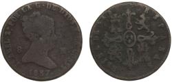 World Coins - Spain Kingdom 1837 8 Maravedis - Isabel II (Constitutional) Copper Segovia Mint 11g VF KM531.3 Cal467