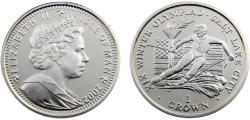 World Coins - Isle of Man Dependency of the British Crownlocated Elizabeth II 2002 PM 1 Crown Winter Olympics Salt Lake City - skier