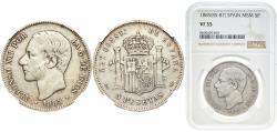 World Coins - Spain Kingdom 1885 5 Pesetas - Alfonso XII (3rd portrait) Silver (.900) Madrid Mint 25g NGC VF 35 Cal 43