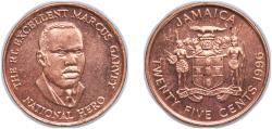 World Coins - Jamaica British colony 1996 25 Cents Copper plated steel Royal Mint 3.6g UNC KM 167 Schön 127