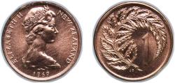 World Coins - New Zealand 1969 1 Cent - Elizabeth II (2nd portrait) Bronze (50000) 2.1g UNC KM 31
