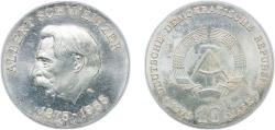 World Coins - German Democratic Republic 1975 10 Mark (Albert Schweitzer) Silver (.625) (101100) 17g UNC KM 56 Schön 57 J 1554 AKS 64