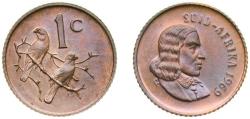 World Coins - South Africa Republic 1969 1 Cent (Afrikaans Legend - SUID-AFRIKA) Bronze Pretoria Mint 3g PF KM 65.2