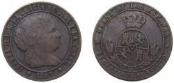 World Coins - Spain Kingdom 1867 OM 2½ Centimos de Escudo - Isabel II Bronze Barcelona Mint 6.25g VF KM 634.1