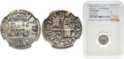World Coins - Spain Kingdom 1652 BR ½ Real - Philip IV (Segovia, ¨BR¨ Inverted) Silver (.931) Segovia Mint 1.7g NGC VF Cleaned (Cal-632). (Jarabo-Sanahuja-C457)
