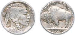 Us Coins - United States Federal republic 1916 S 5 Cents "Buffalo Nickel" (flat ground) Copper-nickel (11860000) 5g VF Cleaned KM 134 Schön 132