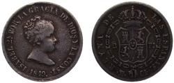 World Coins - Spain Kingdom Isabel II 1849 M CL 2 Reales 1st portrait,2nd type 2.5g