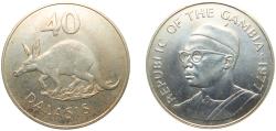 World Coins - The Gambia Republic 1977 40 Dalasis (Aardvark) Silver (.925) (Copper .075) Royal Mint 35g BU KM 18 Schön 17