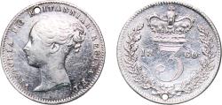 World Coins - Great Britain United Kingdom 1860 3 Pence - Victoria (1st portrait; incl. Maundy and Colonial) Silver (.925) (3405600) 1.4g XF Holed KM 730 Sp 3914 Sp 3918