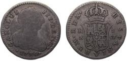World Coins - Spain Kingdom Carlos III 1774 S CF 1 Real 2.8g