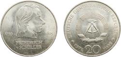World Coins - Germany German Democratic Republic Democratic republic 1972 A 20 Mark (Friedrich von Schiller) Copper-nickel Berlin Mint (7480378) 15.1g UNC  KM 40 Schön 39 J 1537 AKS 25