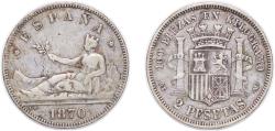 World Coins - Spain 1870 *18-74 DEM 2 Pesetas - Provisional Government Silver (.835) (14892932) 9.91g VF KM 654