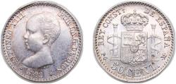 World Coins - Spain Kingdom 1892 *9-2 PGM 50 Centimos - Alfonso XIII (1st portrait) Silver (.835) Madrid Mint (3953540) 2.5g AU KM690