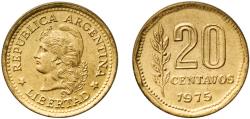 World Coins - Argentina Federal Republic 1975 20 Centavos Brass (26540000) 3.06g UNC  KM 67 CJ 336-342 Schön 67