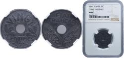 World Coins - France Vichy French State 1941 20 Centimes (Vichy French State) Zinc Paris Mint (54044000) 3.5g NGC MS 62 Franc 2014 152/2
