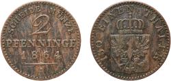 World Coins - Germany Kingdom of Prussia German states 1864 A 2 Pfenninge - William I Copper Berlin Mint 2.85g XF  AKS 107 Old/Mue 2 425, 428, 432 KM 481 Neum 18 Schr 189-210