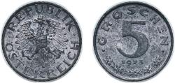World Coins - Austria Second Republic 1973 5 Groschen Zinc (100%) Münze Österreich, Vienna (10336000) 2.45g UNC KM 2875 Schön 65
