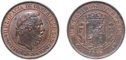 World Coins - Spain 1875 10 Centimos - Carlos VII (pretender) Bronze 9.7g UNC KM 670 Cal 8