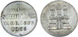 World Coins - Germany States Free Hanseatic city of Hamburg 1855 1 Schilling Courant