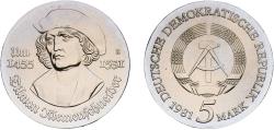 World Coins - Germany German Democratic Republic Democratic republic 1981 5 Mark (Tilman Riemenschneider) Copper-nickel Berlin Mint (54500) 12.17g UNC KM 79