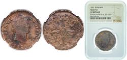 World Coins - Spain Kingdom 1821 8 Maravedis - Fernando VII (2nd portrait) Copper Segovia Mint 10g NGC XF  KM 486.1 Cal 1672